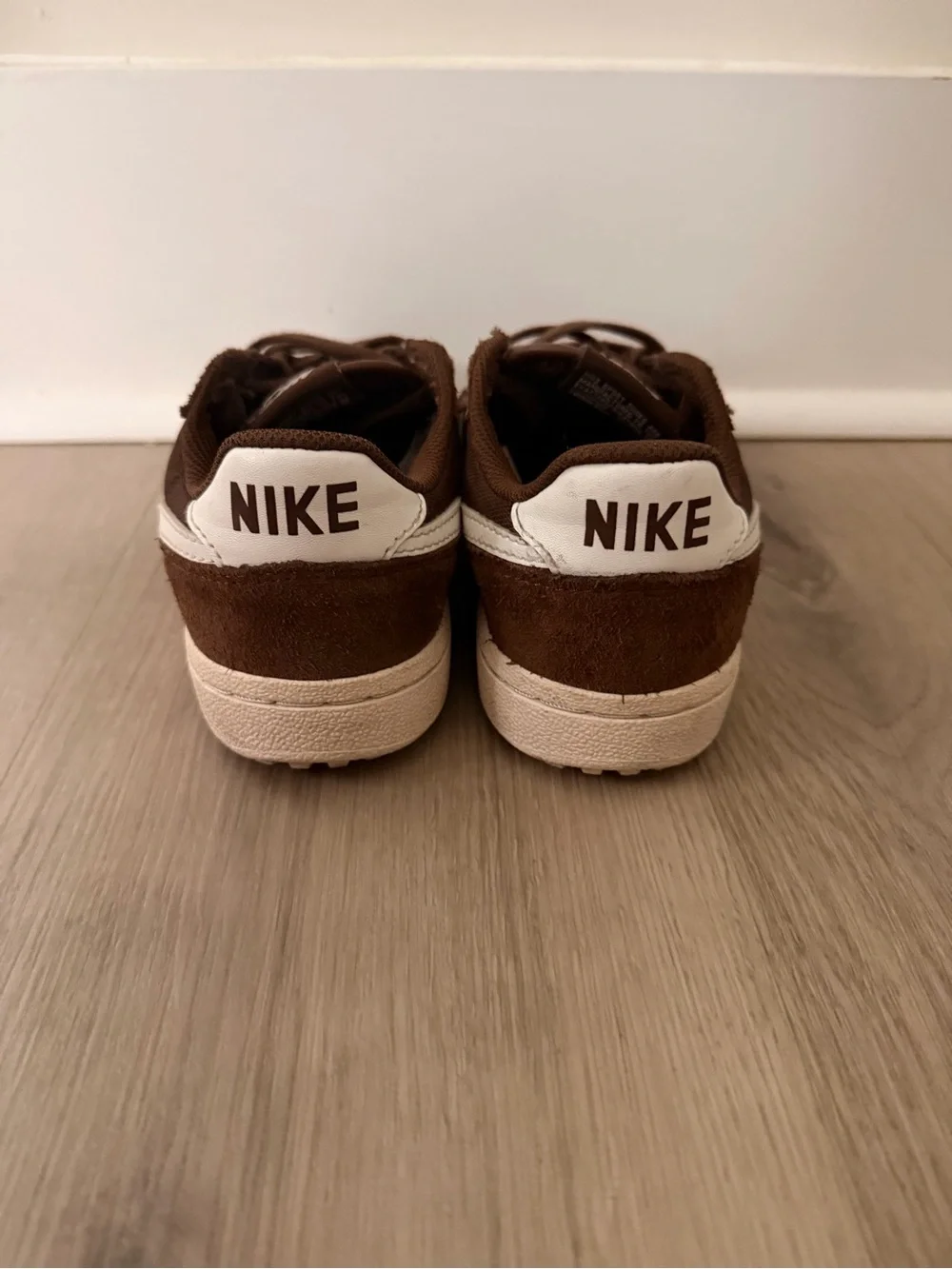 Nike Brown Suede and Textile Low-Top Sneakers with White Swoosh